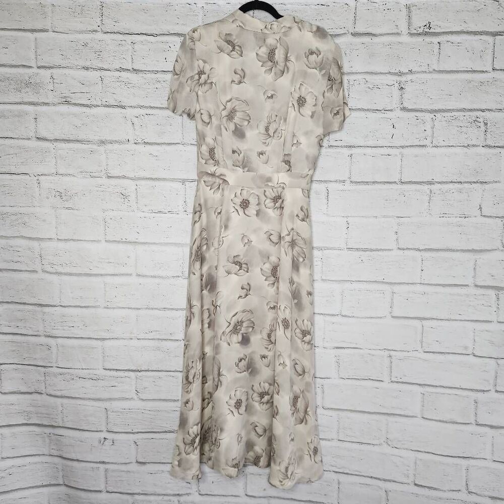 J. Peterman Womens Beige Silk Floral Collared Short Sleeve Maxi Dress Size 8 - Picture 8 of 12